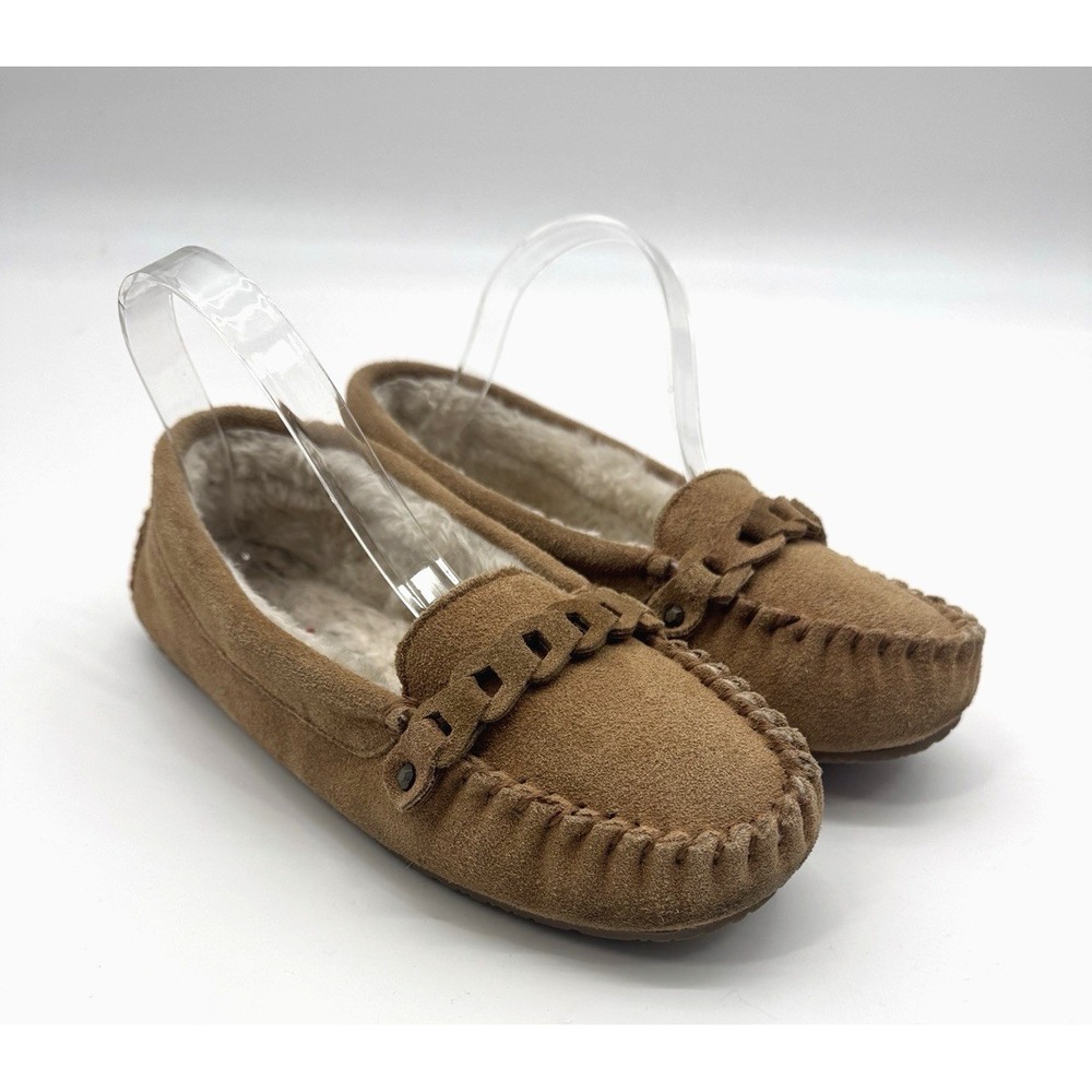 Minnetonka Moccasins Womens 8 Leather Slipper Faux Shearling Cozy Comfort SlipOn